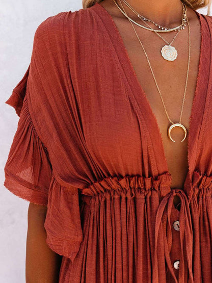 Button Cotton Linen Perfect Beach Maxi Dress