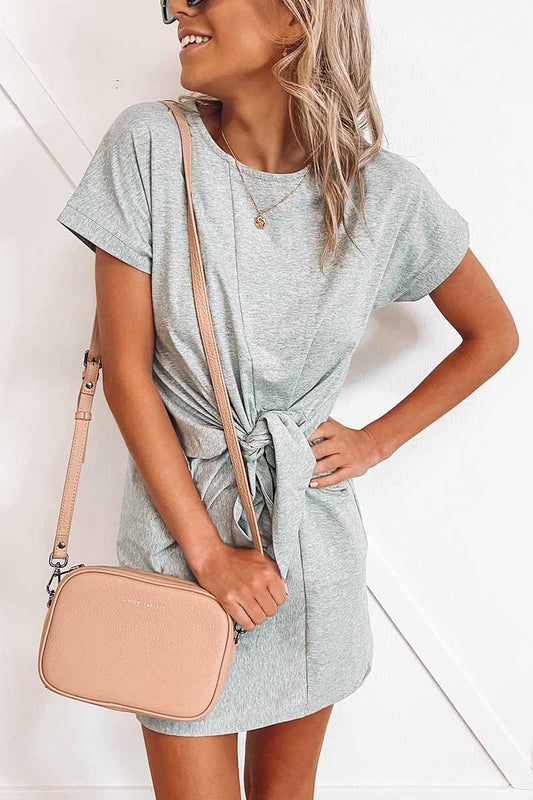 Loose Tie Color Short Sleeves Mini Dress(6 Colors)
