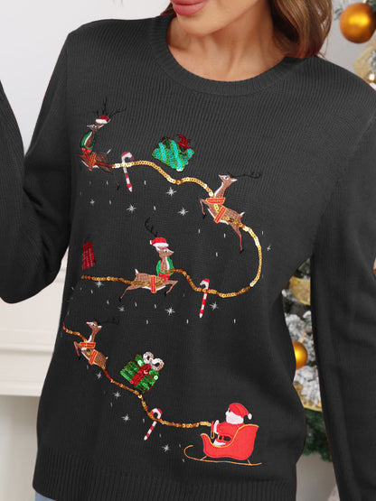 Christmas Reindeer Embroidered Knit Sweater
