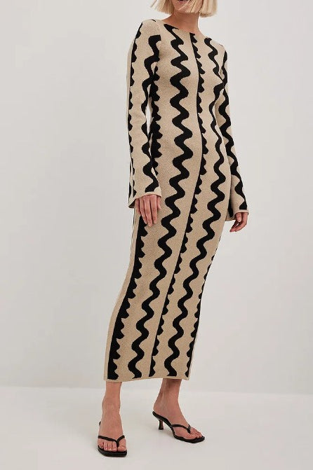 Striped Contrast Slim Knit Sweater Dress