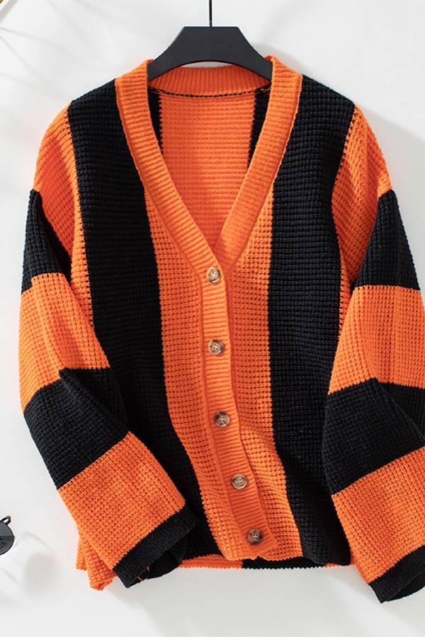 Contrast Striped Sweater Cardigan Autumn and Winter Loose Knitting Shirt