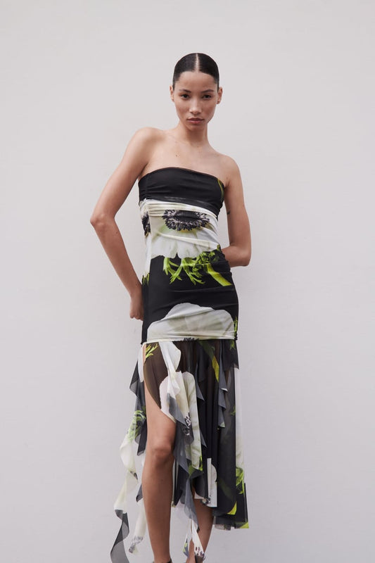 Gardenia Mesh Pleat Tube Midi Dress