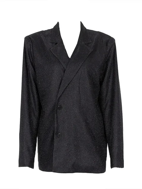Sliver Sparkly Oversized Blazer Sets for Suit Glitter Coat and Pants Sets Blazer Femme Mujer Party