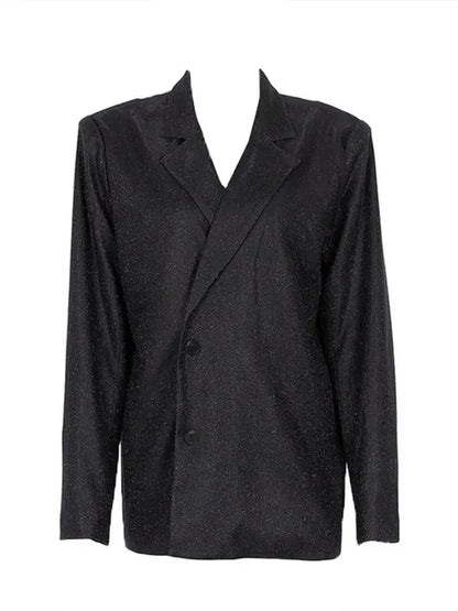 Sliver Sparkly Oversized Blazer Sets for Suit Glitter Coat and Pants Sets Blazer Femme Mujer Party