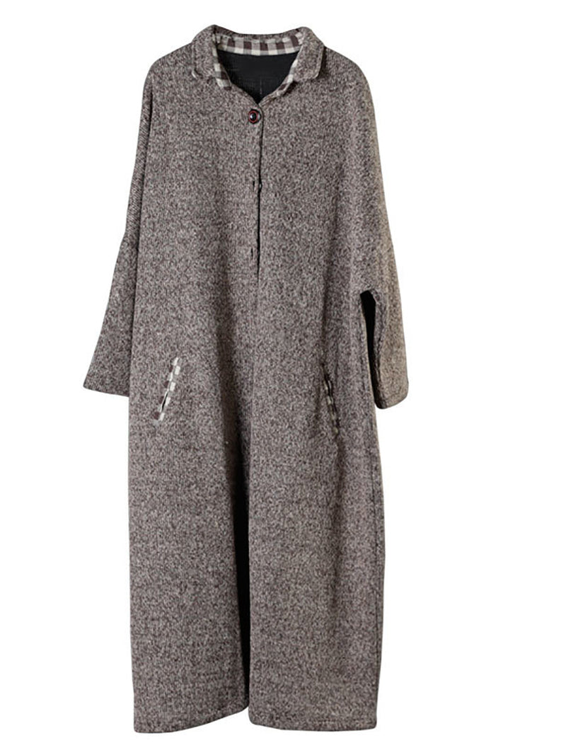 Winter Plaid Spliced Wool Long Cardigan Coat Ah1091