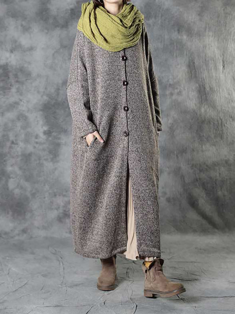 Winter Plaid Spliced Wool Long Cardigan Coat Ah1091