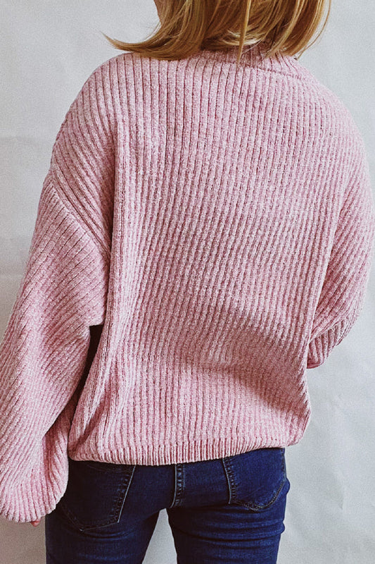 Color Round Neck Lantern Sleeve Short Knitted Sweater