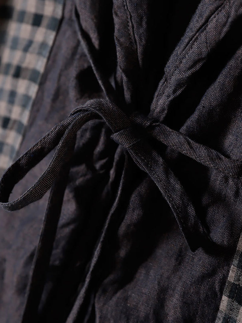 Autumn Plaid Colorblock 100%linen Hooded Coat Ah1083