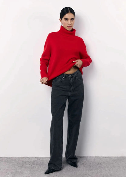 Red Turtleneck Knit Sweater
