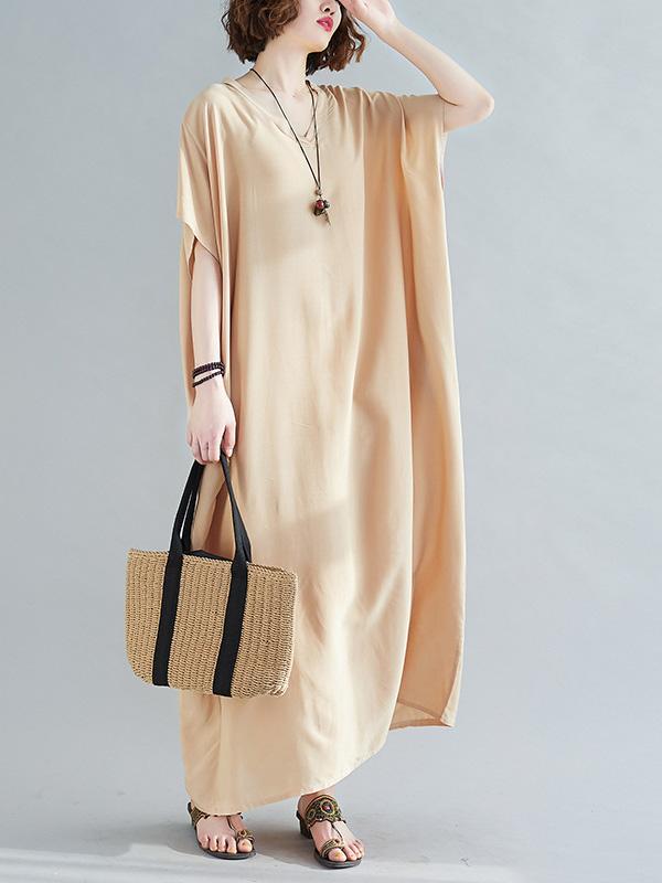 9 Colors Loose Color V-neck Maxi Dress