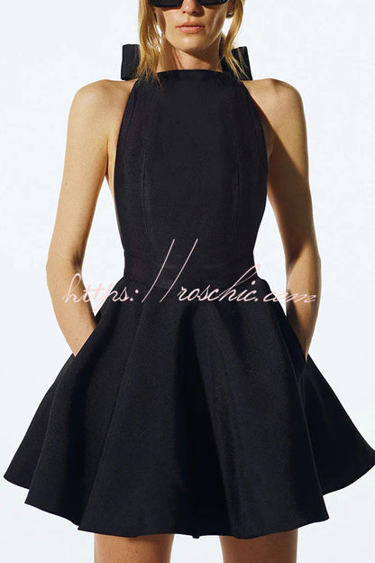 Backless Halterneck Lace-up Pocket Mini Dress