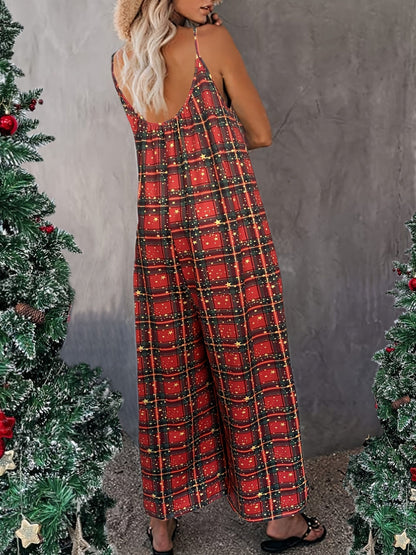 Sleeveless Christmas Plaid Print Cami Jumpsuit Rs2084