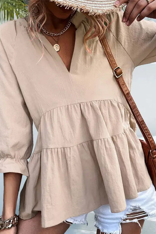 V-neck Loose Color Long-sleeved Blouse