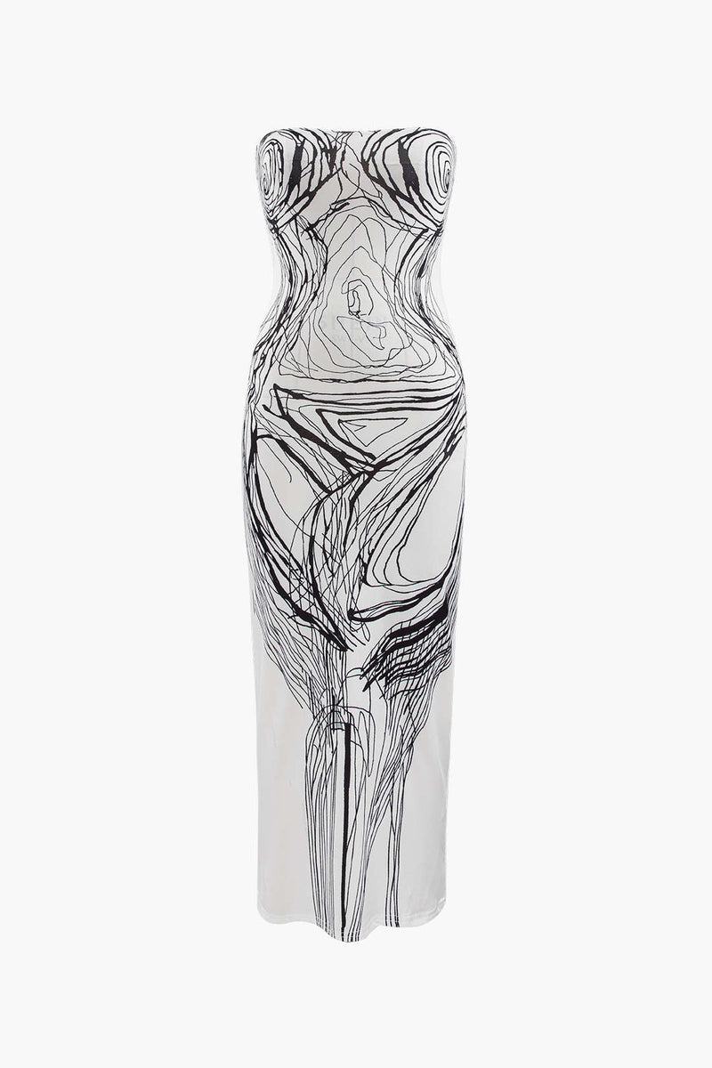 Agatha Print Strapless Midi Dress