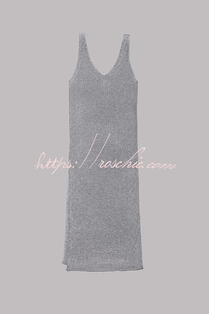 Vacation Breeze Knit Slit Loose Tank Midi Dress