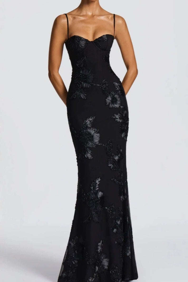 Strapless Embroidered Maxi Dress