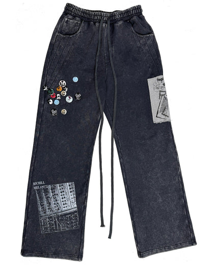 Pin Badges Velvet Wide-leg Pants