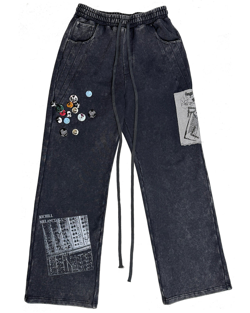 Pin Badges Velvet Wide-leg Pants