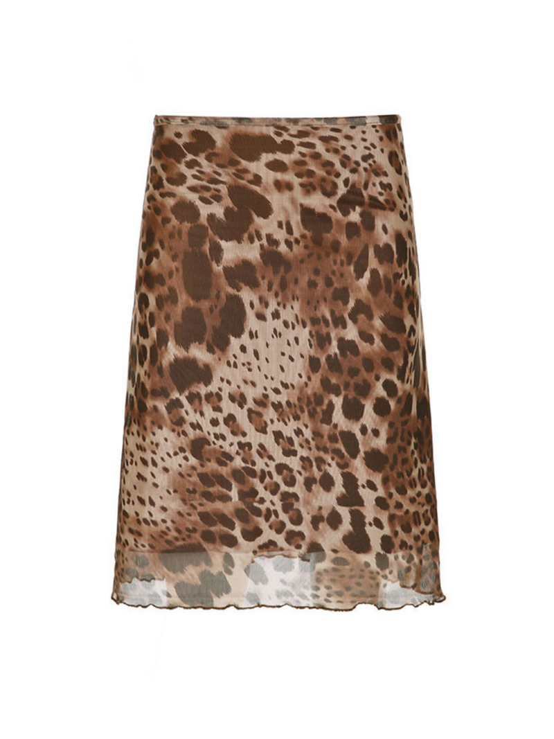 Zena Leopard Mesh Midi Skirt
