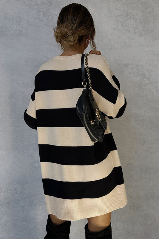 Cream Striped Maxi Sweater