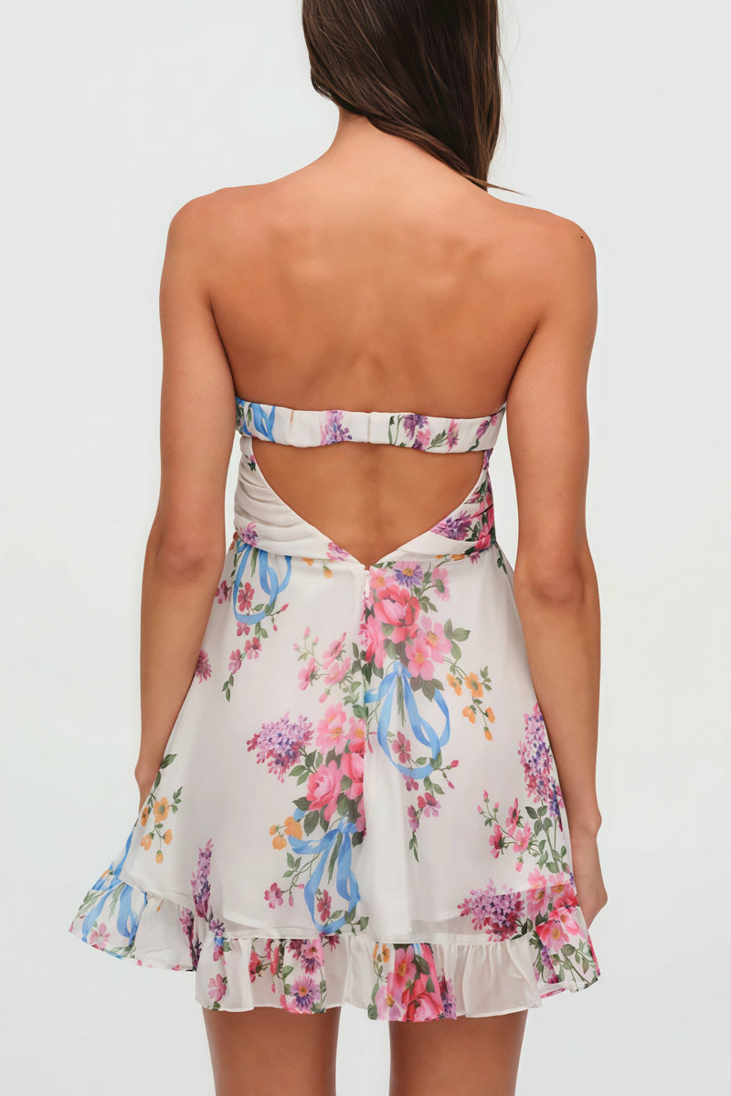 Print Strapless a Line Dress