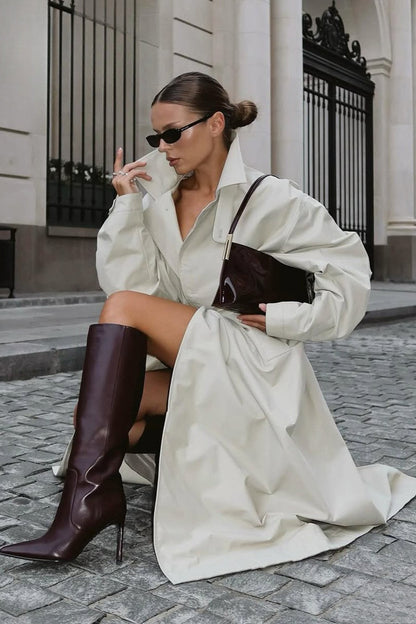Retro Extra-long Belted Waist-tie Loose Overcoat