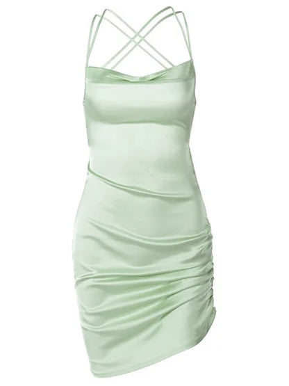 Strap Mini Dress Ruched Lace Up Cross Bandage Backless Bodycon Party Club Christmas Slim