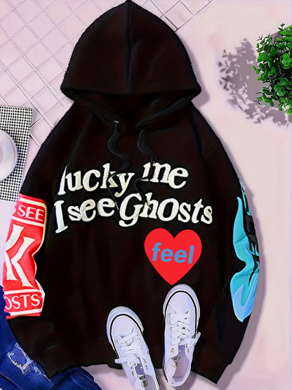 Lucky Me I See Ghosts Letter Graphic Sports Sweatshirt Ey4287