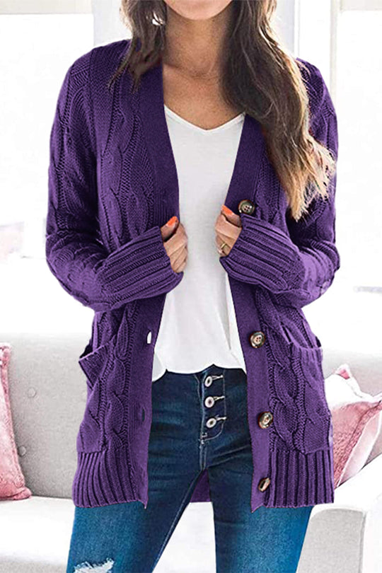 Knitted Color Button Down Chunky Outwear Cardigan