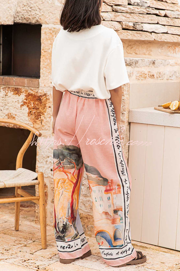 Unique Printed Elastic Waist Vacation Wide Leg Pants