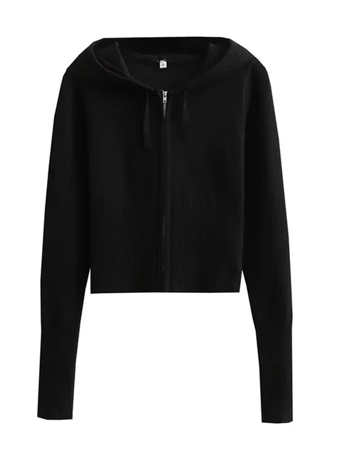 Knit 2-piece Set: ’s Hoodie Tracksuit & Crop Top Knitwear Pants