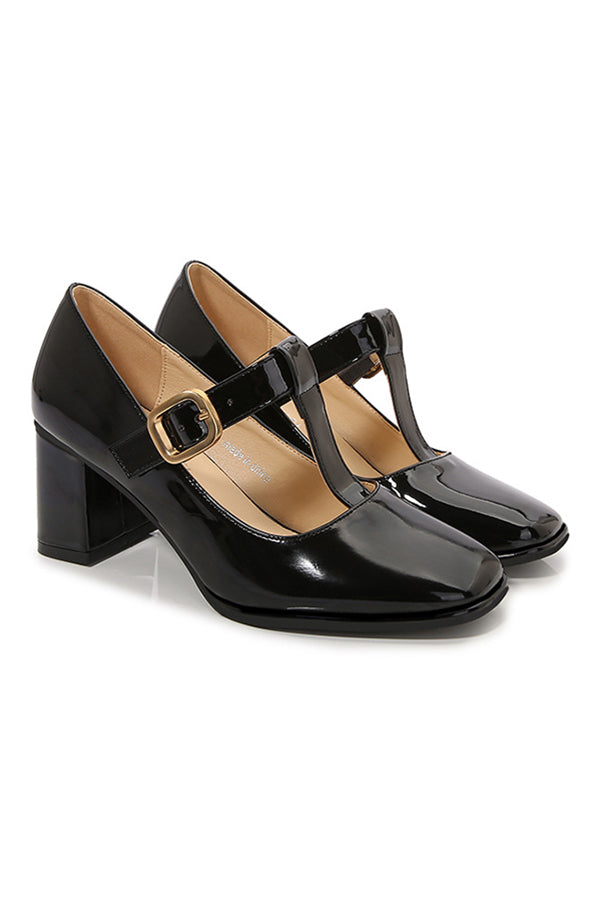 Square Toe Mary Jane Block Heel Retro High Heels