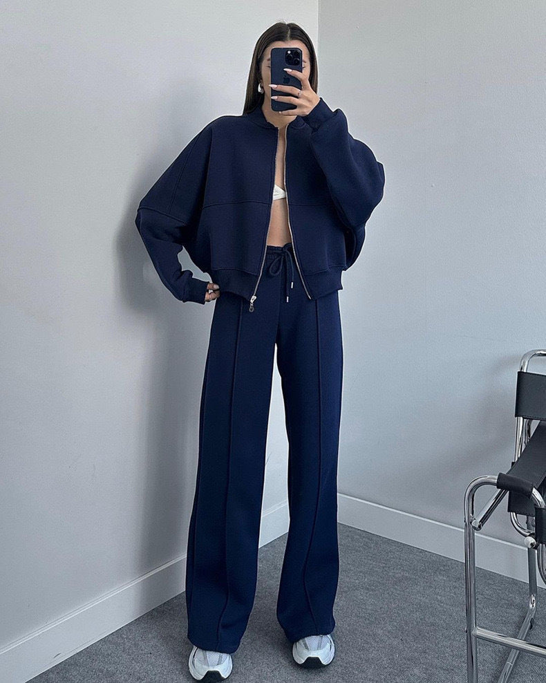 Zip Up Jacket Hooded Two-piece Set