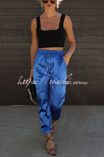 Something Great Satin Pocketed Elastic Waist Cargo Pants
