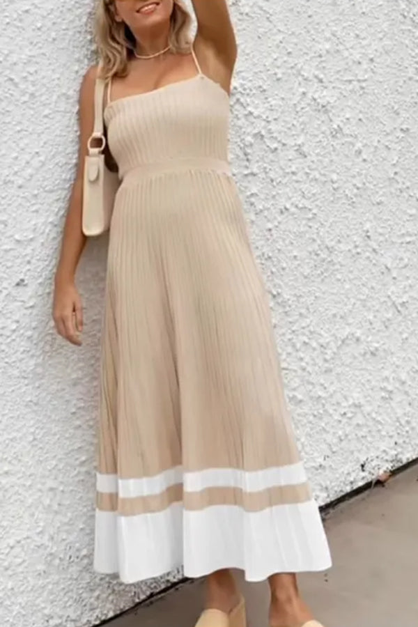 Tube Top Slim High Waist Sling Knitted Dress Seaside Vacation Pleated Long Skirt