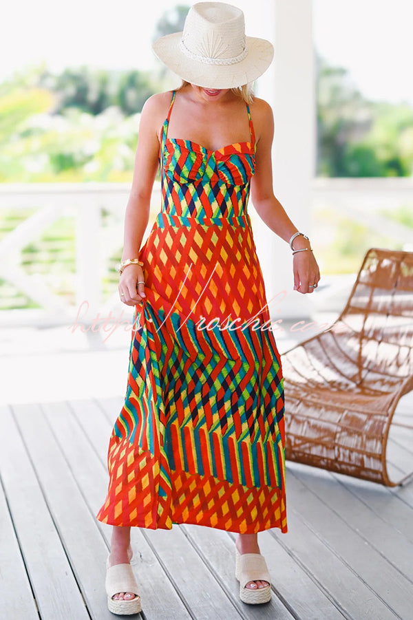 Jamila Unique Printed Backless High Rise Suspender Maxi Dress