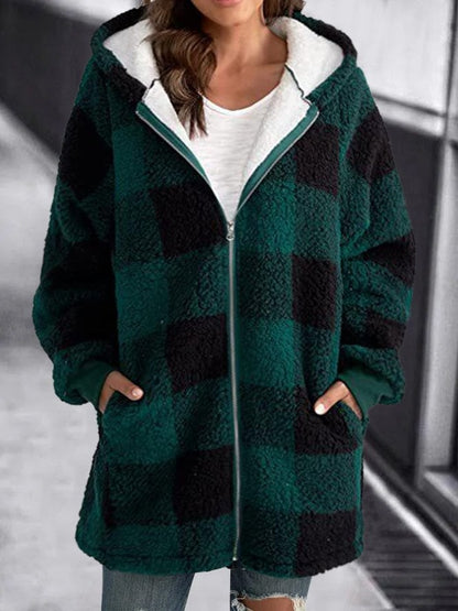 Oversized Hoodie Plaid Loose Overcoat