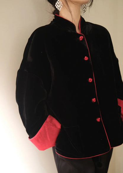 Chinese Style Wear on Both Sides Fine Cotton Filled Silk Velvet Coat Winter Rv024
