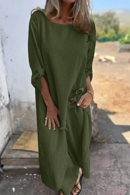 Unique Irregular Button Decoration Robe Pocket Elastic Pants Set