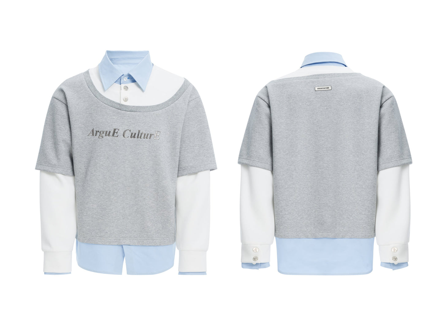 Layered Collar Sweatshirt Blue Shirt