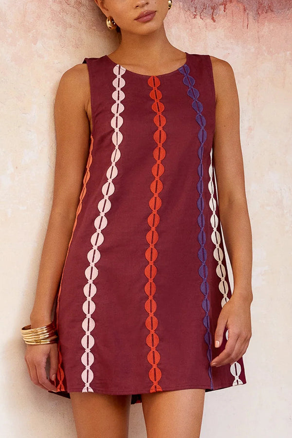 Unique Printed Round Neck Sleeveless Loose Mini Dress