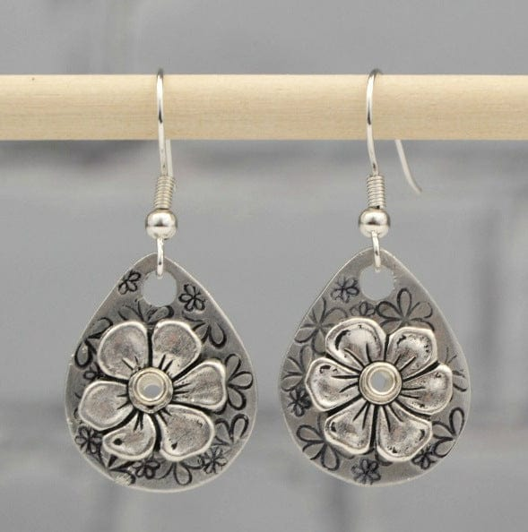 Silver Flower Drop Earrings