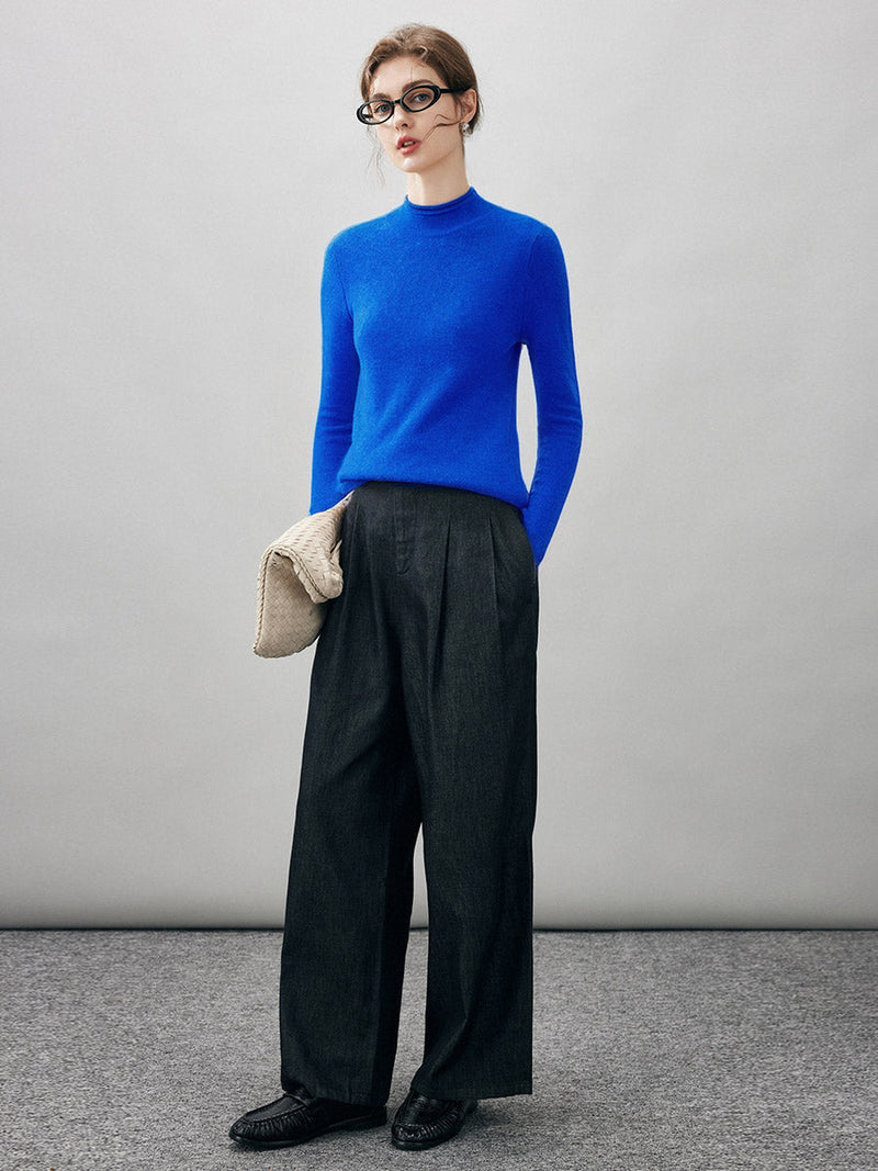 100% Cashmere Round Neck Knit Sweater