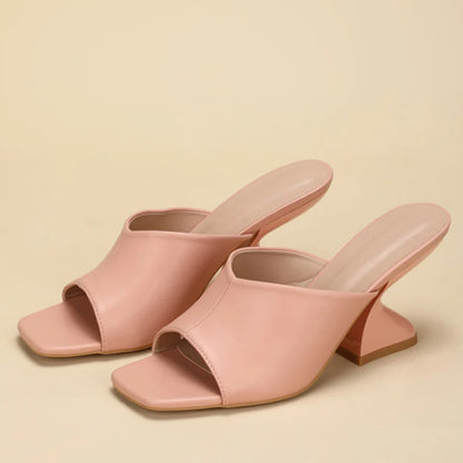 Summer Pink Leather Peep Toe High Heels Slippers for – 8cm Mule Shoes
