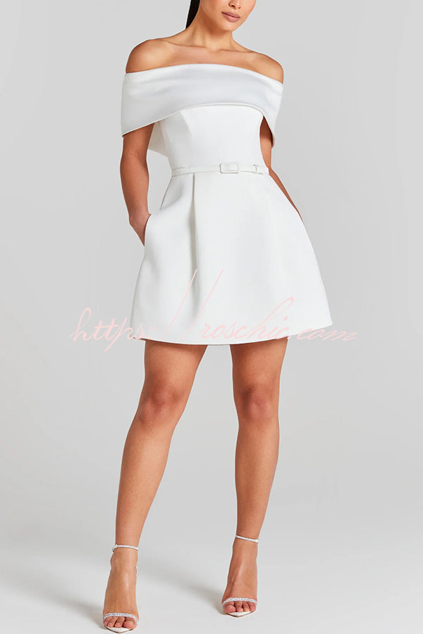 Evening Lapel Bandeau Removable Belt Pocketed Mini Dress