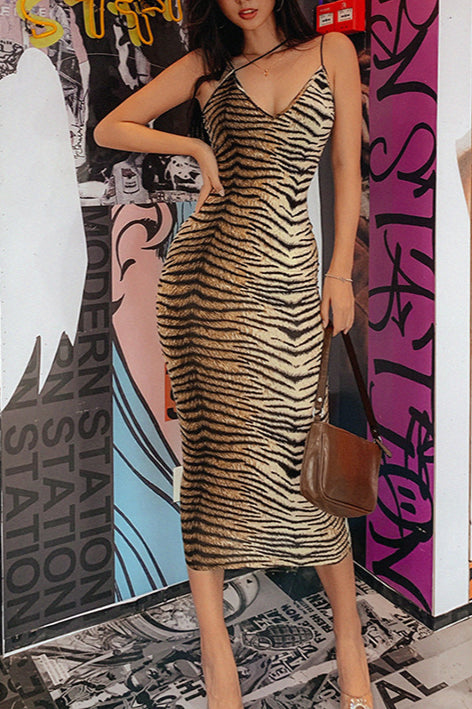Animal Print V Neck Maxi Dress