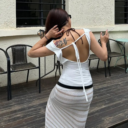 Asymmetric Crop Top T-shirt White Off Shoulder Female Sleeveless Tops Summer Tee Shirt