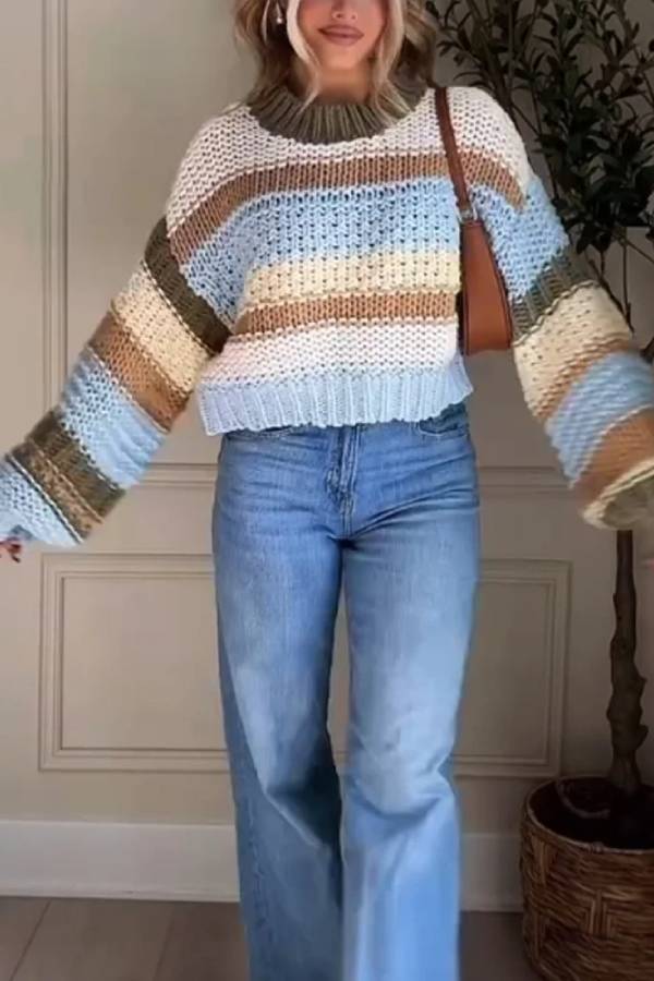 Comfortable Striped Crewneck Sweater