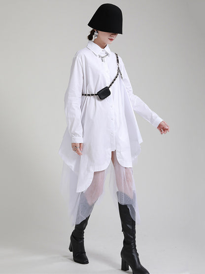 Urban Loose Split-joint Lapel Long Sleeves Midi Dress