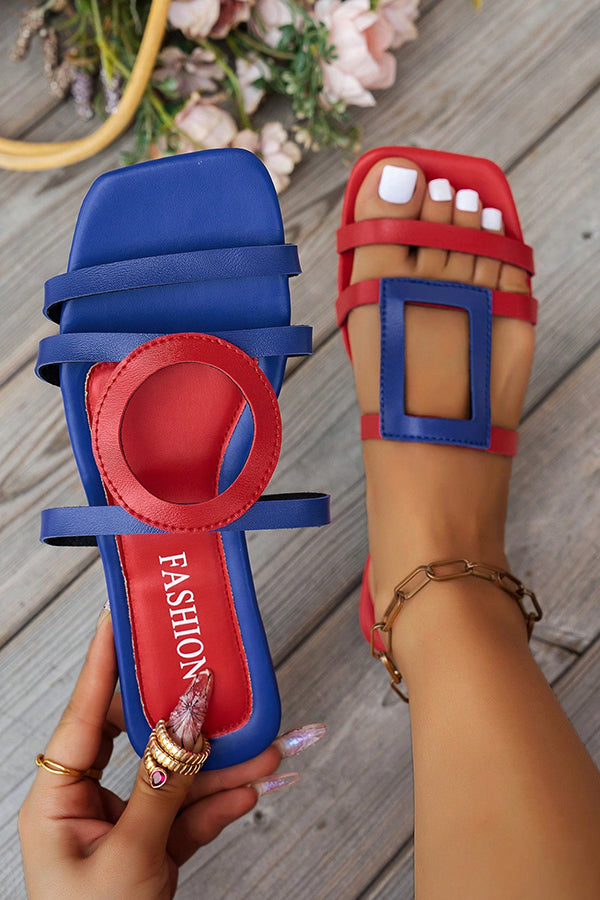 Fashionable and Color-blocked Simple Flat Sandals